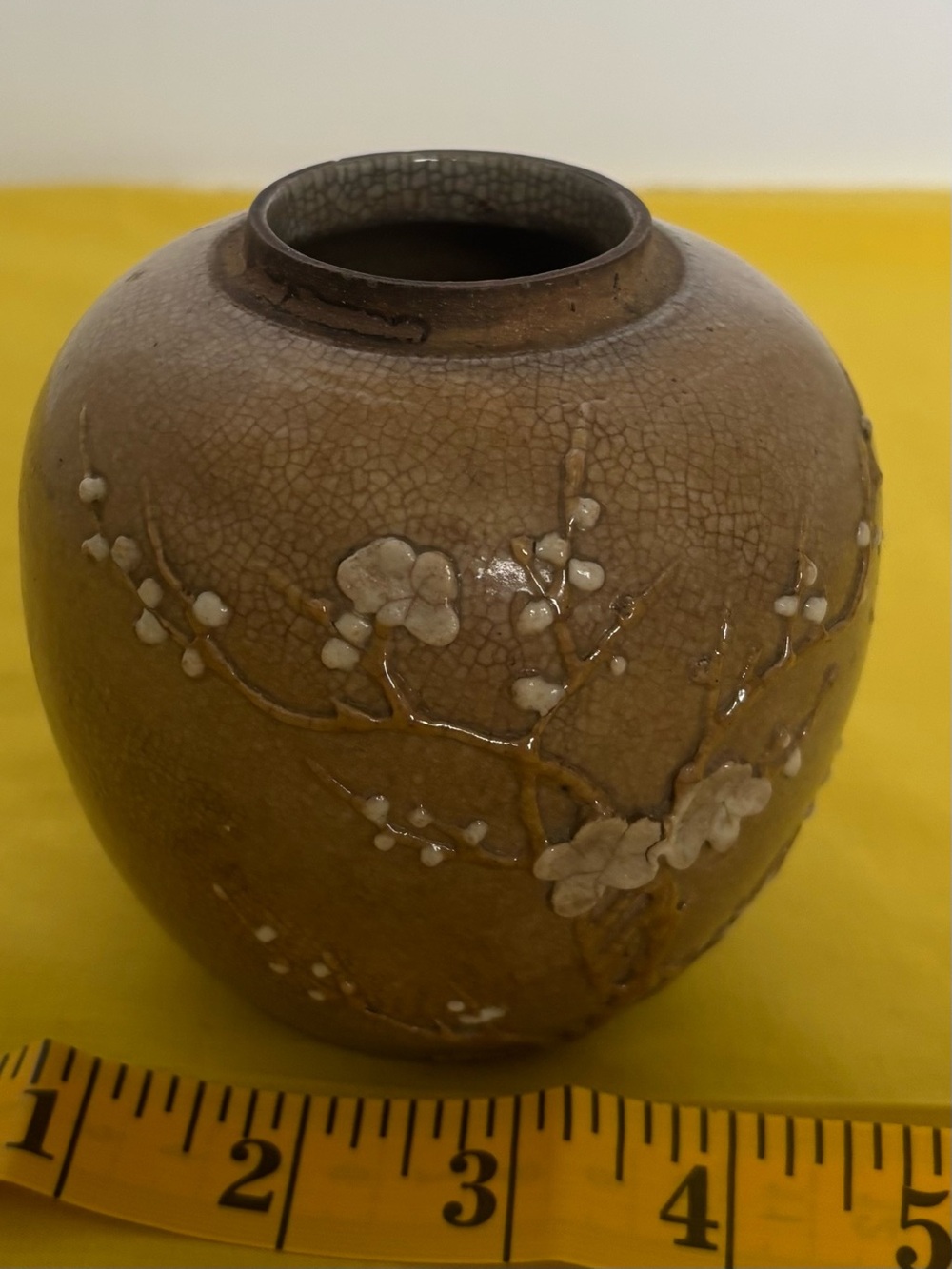 Brown Crackle Glaze Floral Ceramic Vase - Unbranded